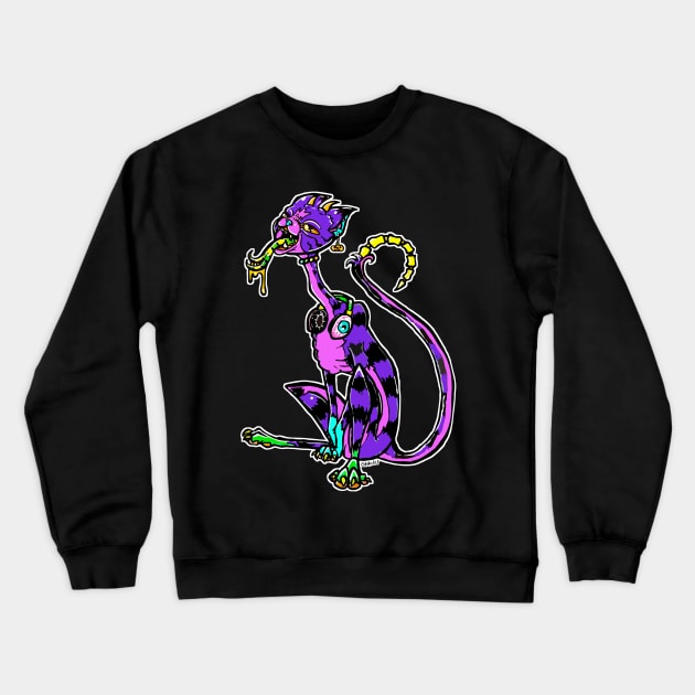 Neon Demon Cat Crewneck Sweatshirt by Jan Grackle